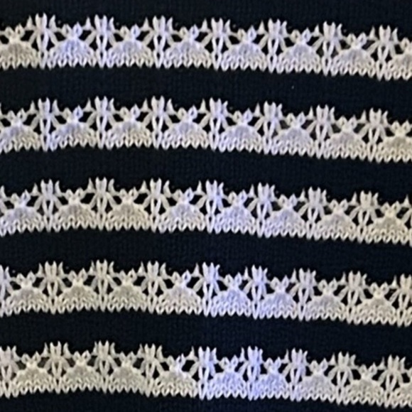 Aqua Pointelle Short Sleeve Button-Up Sweater Black & White Stripe Size S - Picture 4 of 5